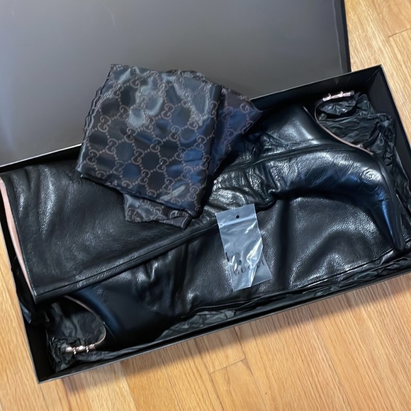 LIMITED!!! Gucci Black GG LEATHER BAMBOO HEEL ROSE GOLD KNEE BOOTS,37.5 - Picture 13 of 14